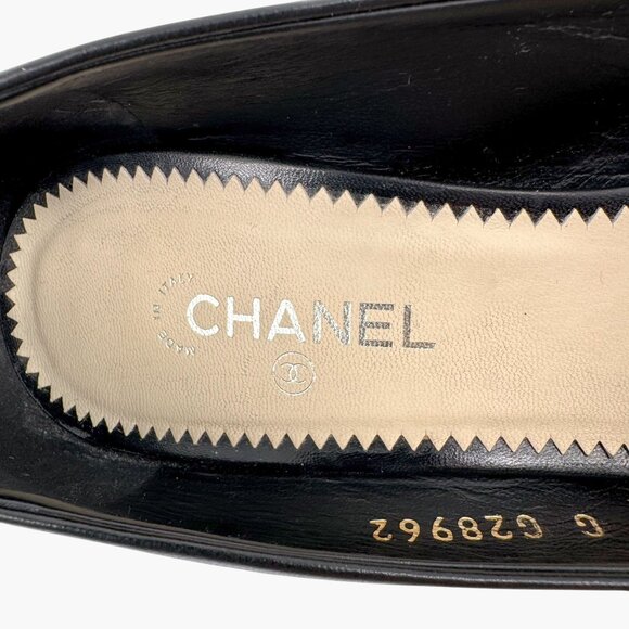 Chanel Peep Toe CC Logo Pearl Black Leather Pumps High Heels Size 38.5 US 7.5-8 - Picture 16 of 16